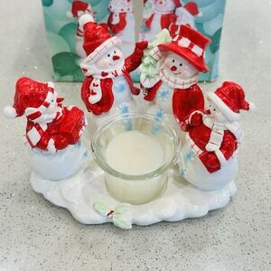 Red & White Snowmen Votive Holder w/ Candle By Direct Specialties Inc. Item #471